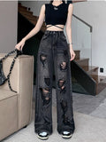 Retro Tattered Jeans High Waist Straight-leg Shorts