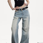 Retro Washed Distressed Jeans With Whiskers Female Hot Girl Loose