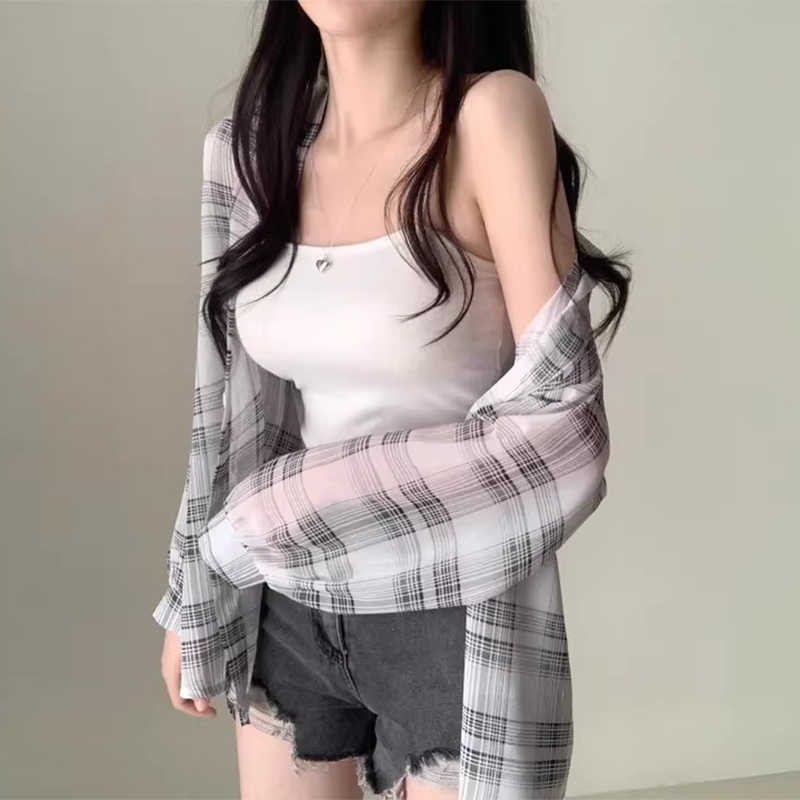 Contrast Color Stripe Chiffon Loose Sun-protection Shirt