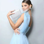 Blue One-shoulder Feather Wedding Dress