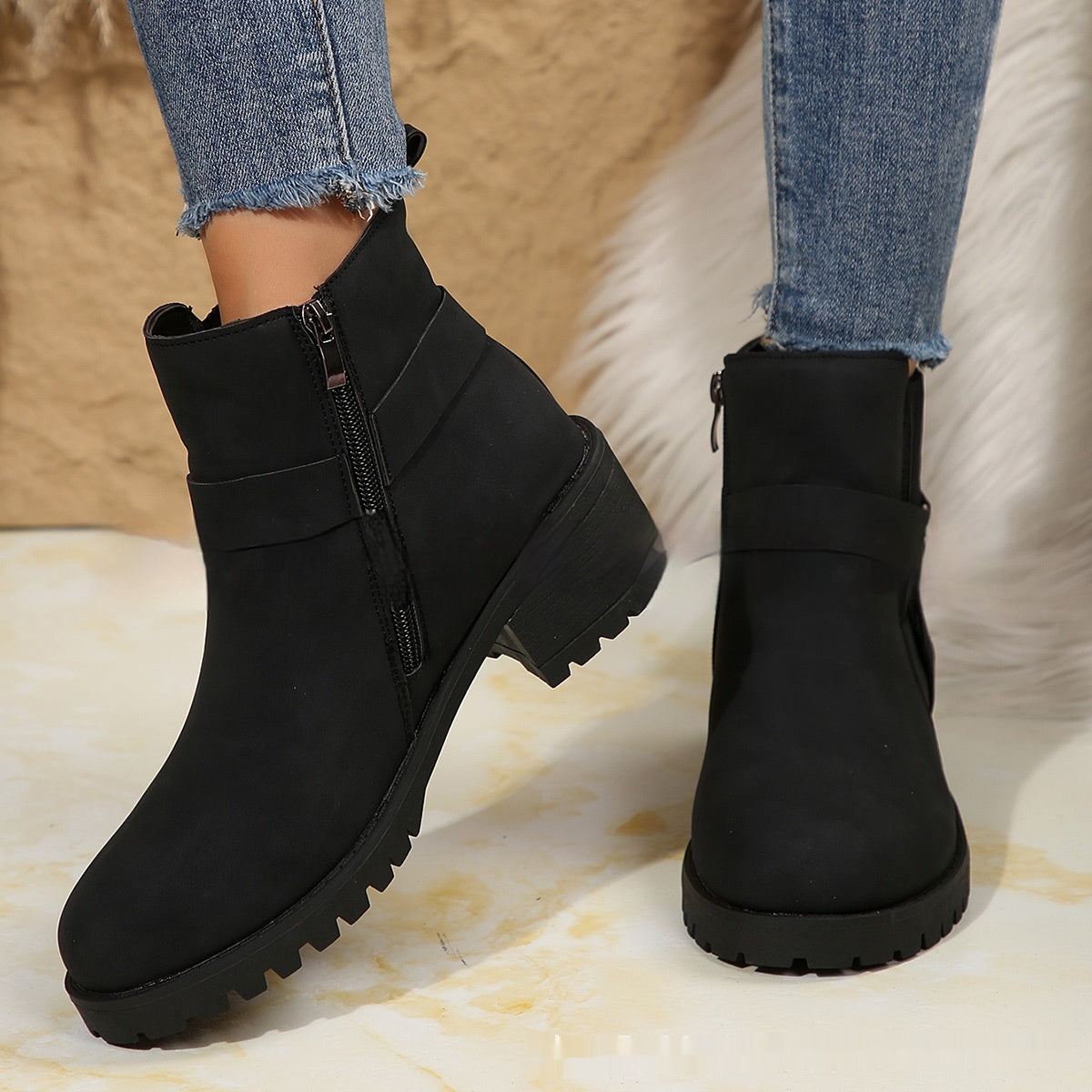 Belt Buckle Women's Ankle Boots Elastic Band