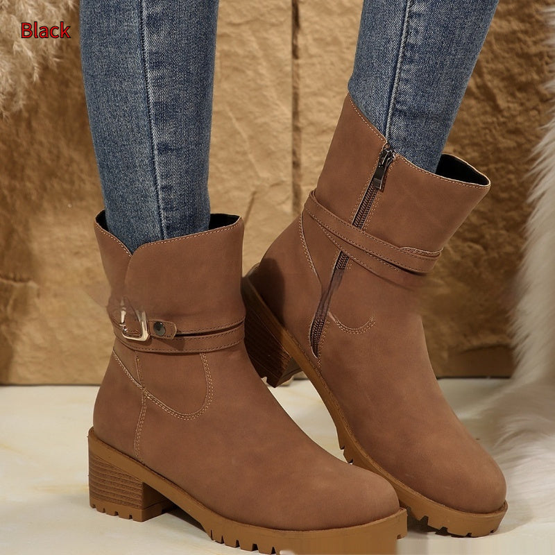 Belt Buckle Women's Ankle Boots Elastic Band