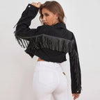 Women's Fashion Tassel Raw Edge Denim Jacket