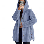 Women's Solid Color Long Sleeve Hooded Loose Plush Coat